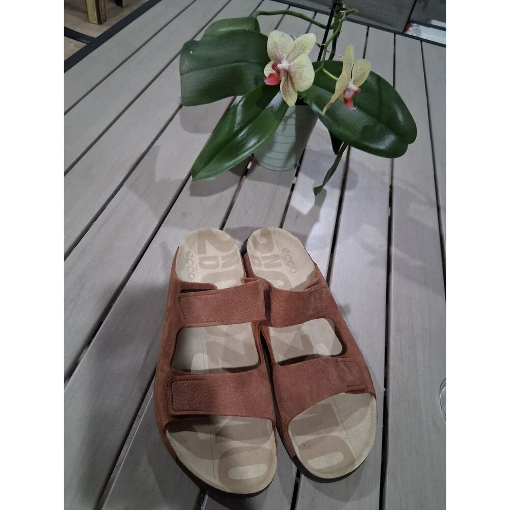 ECCO 2nd Cozmo Mens Sz EU 46 US 12-12.5 Brown 3 Band Ankle Open Toe Sandals SB6